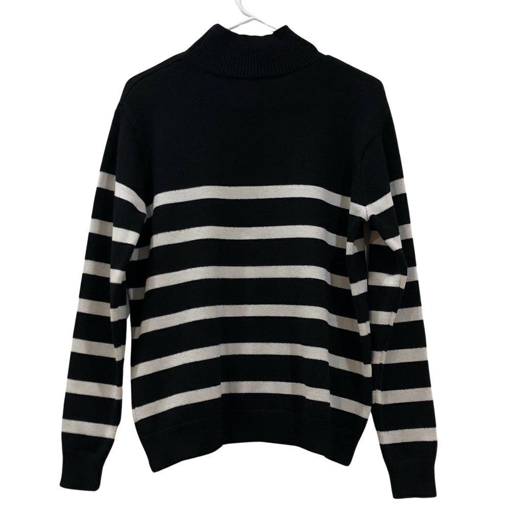 Sweater, Pullover Mock, Black/Ivory Tan, Size L